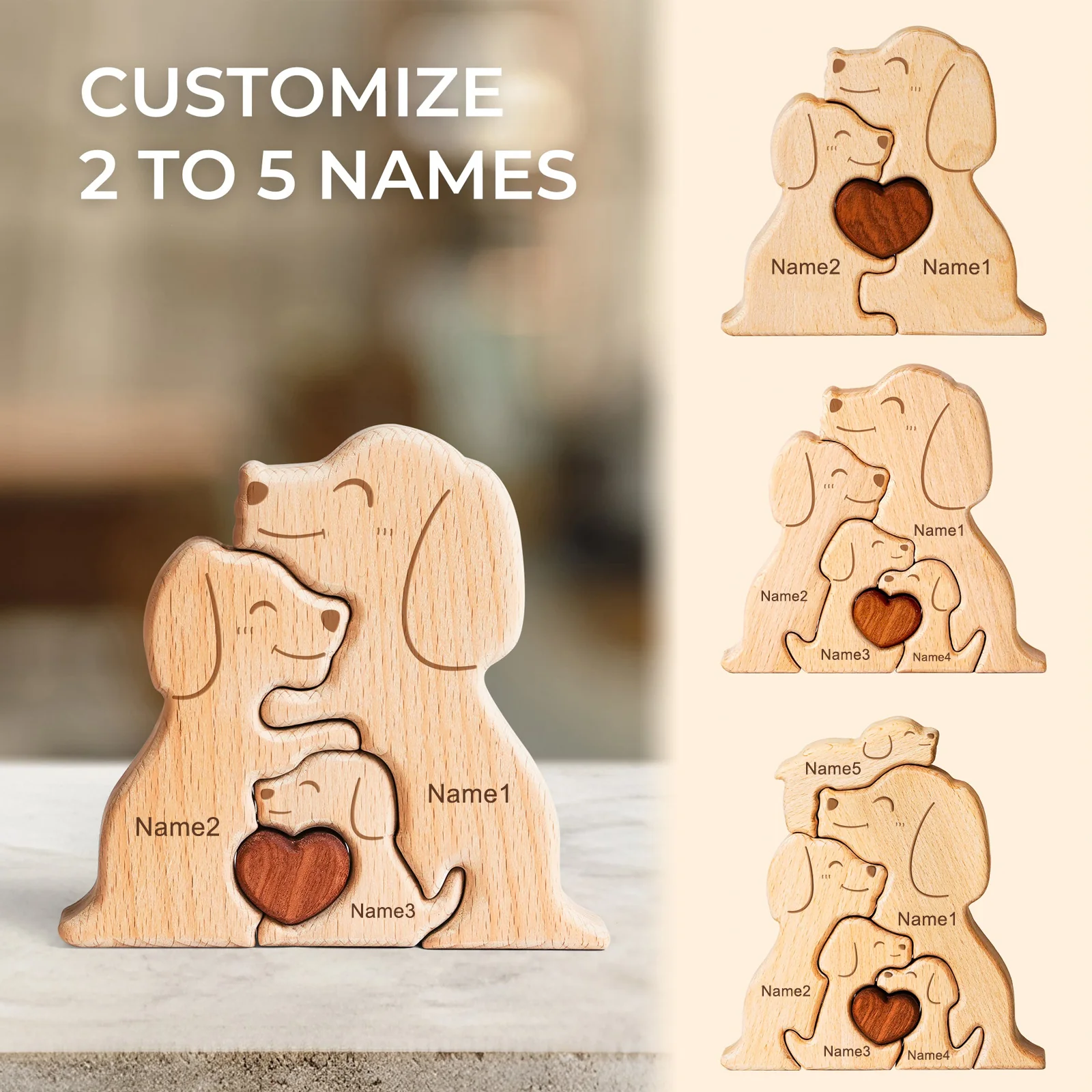 Personalized Wooden Dogs Family Puzzle Decor - Image 2