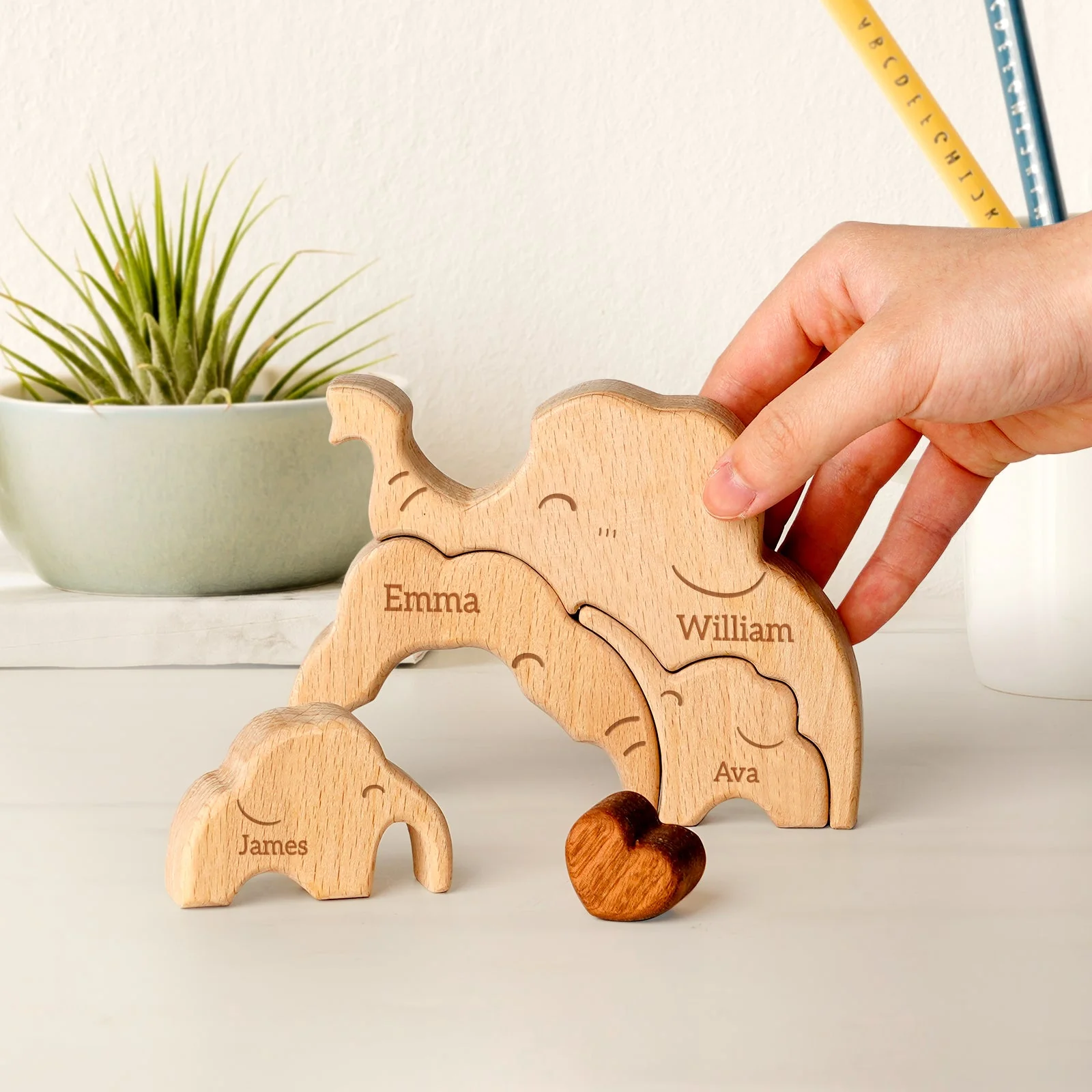 Personalized Wooden Elephant Family Puzzle Decor - Image 3