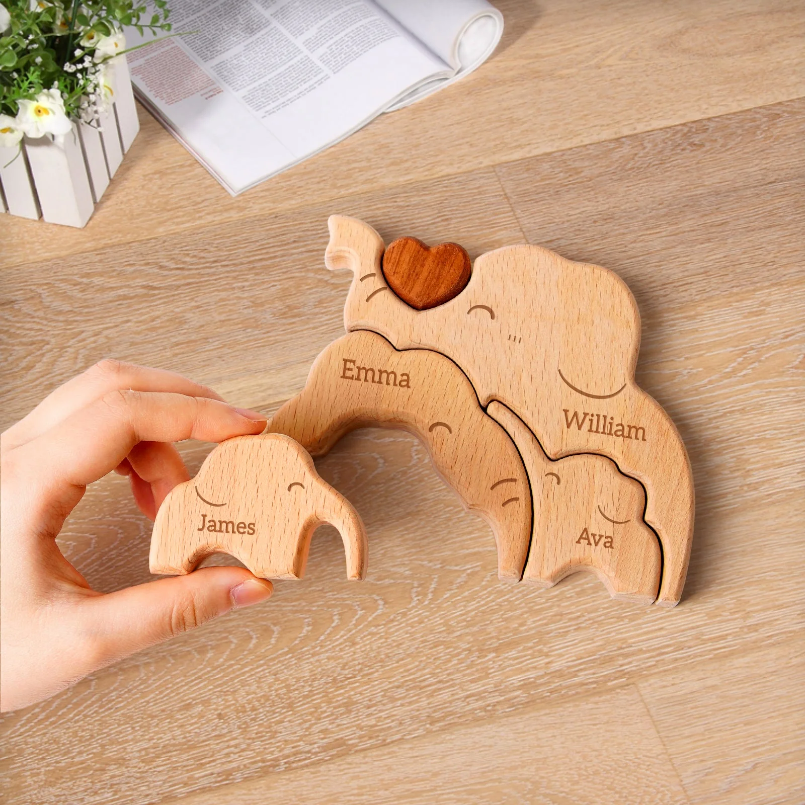 Personalized Wooden Elephant Family Puzzle Decor - Image 4