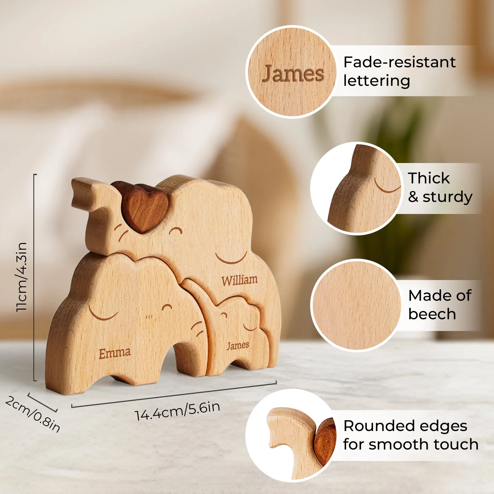 Personalized Wooden Elephant Family Puzzle Decor - Image 7