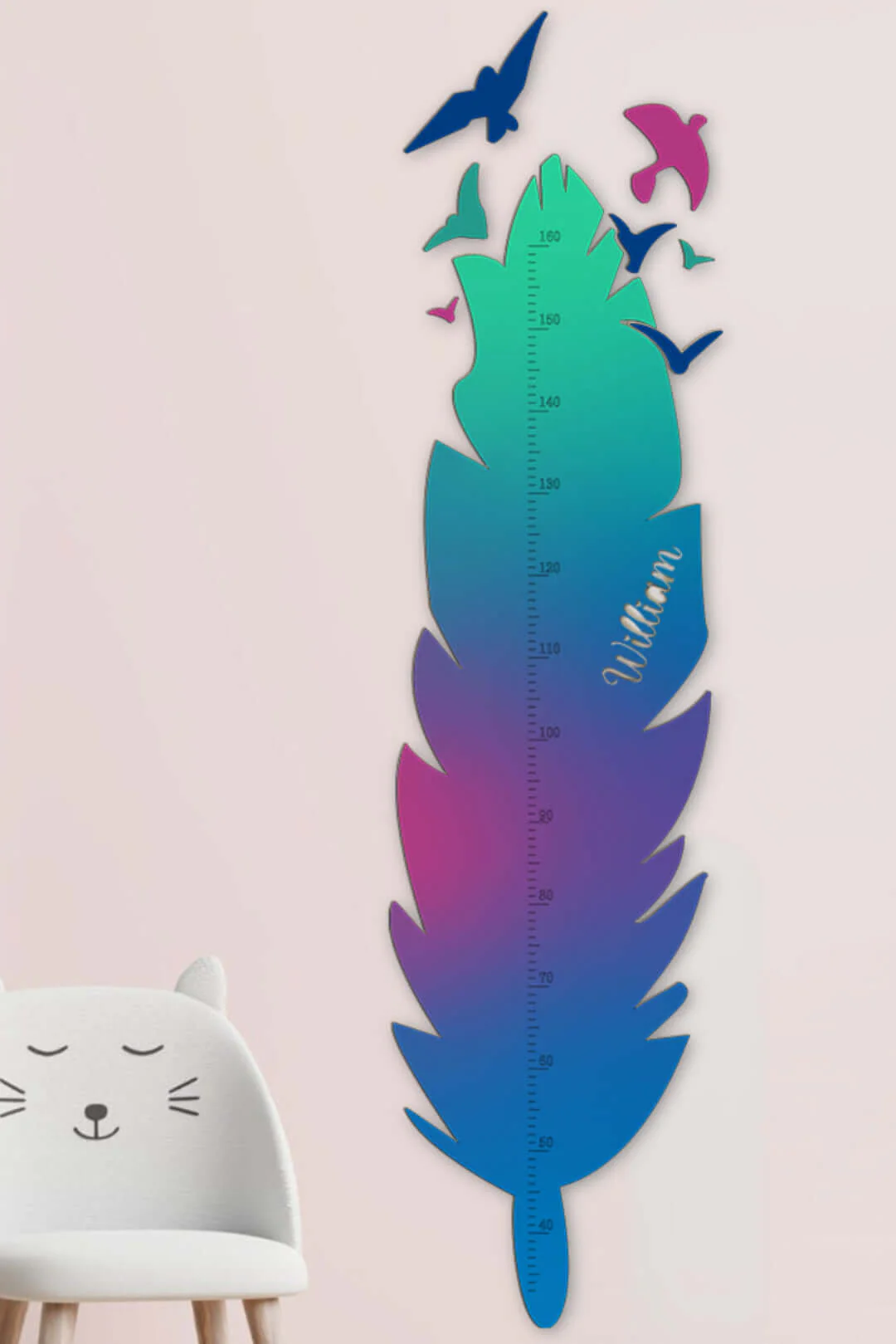 Personalized Wooden Feather Growth Chart Height Ruler - Image 2