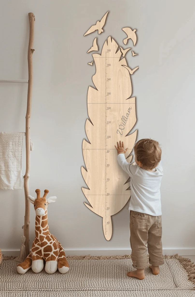 Personalized Wooden Feather Growth Chart Height Ruler - Image 3
