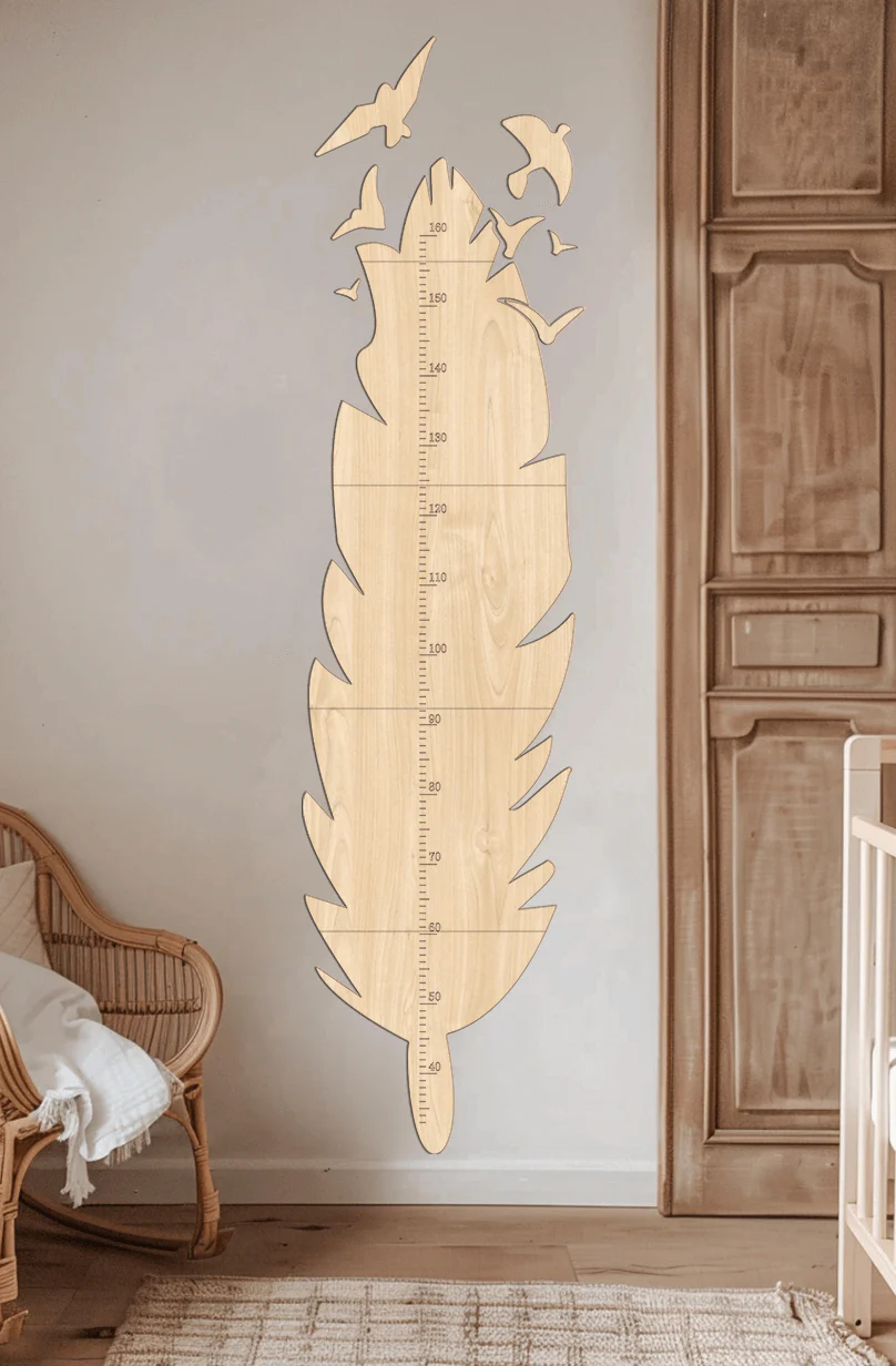 Personalized Wooden Feather Growth Chart Height Ruler - Image 6