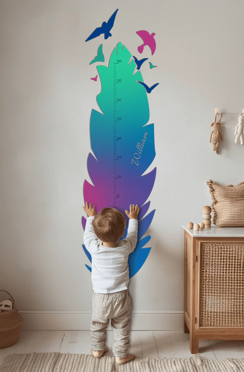 Personalized Wooden Feather Growth Chart Height Ruler - Image 7