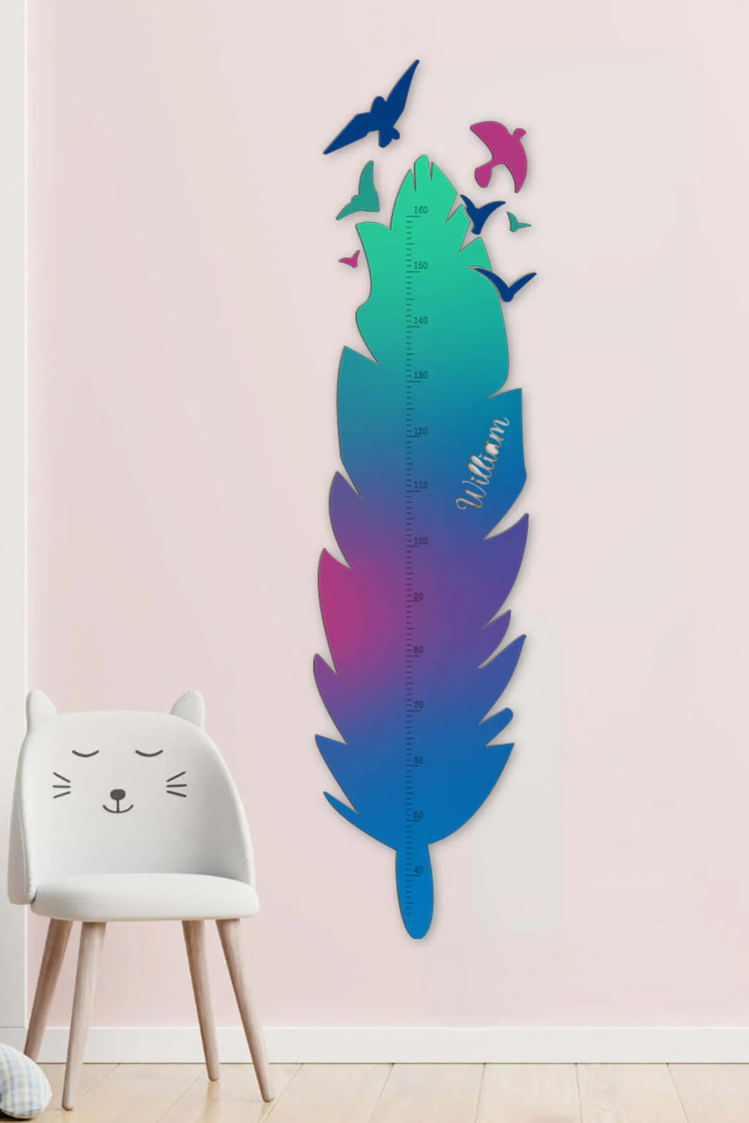 Personalized Wooden Feather Growth Chart Height Ruler - Image 9