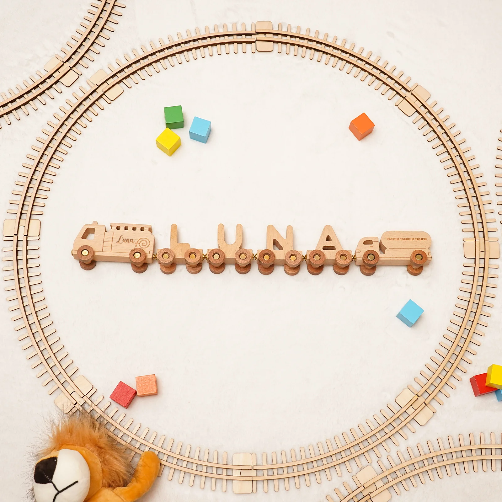 Personalized Wooden Fire Truck Train Set With Name - Image 4