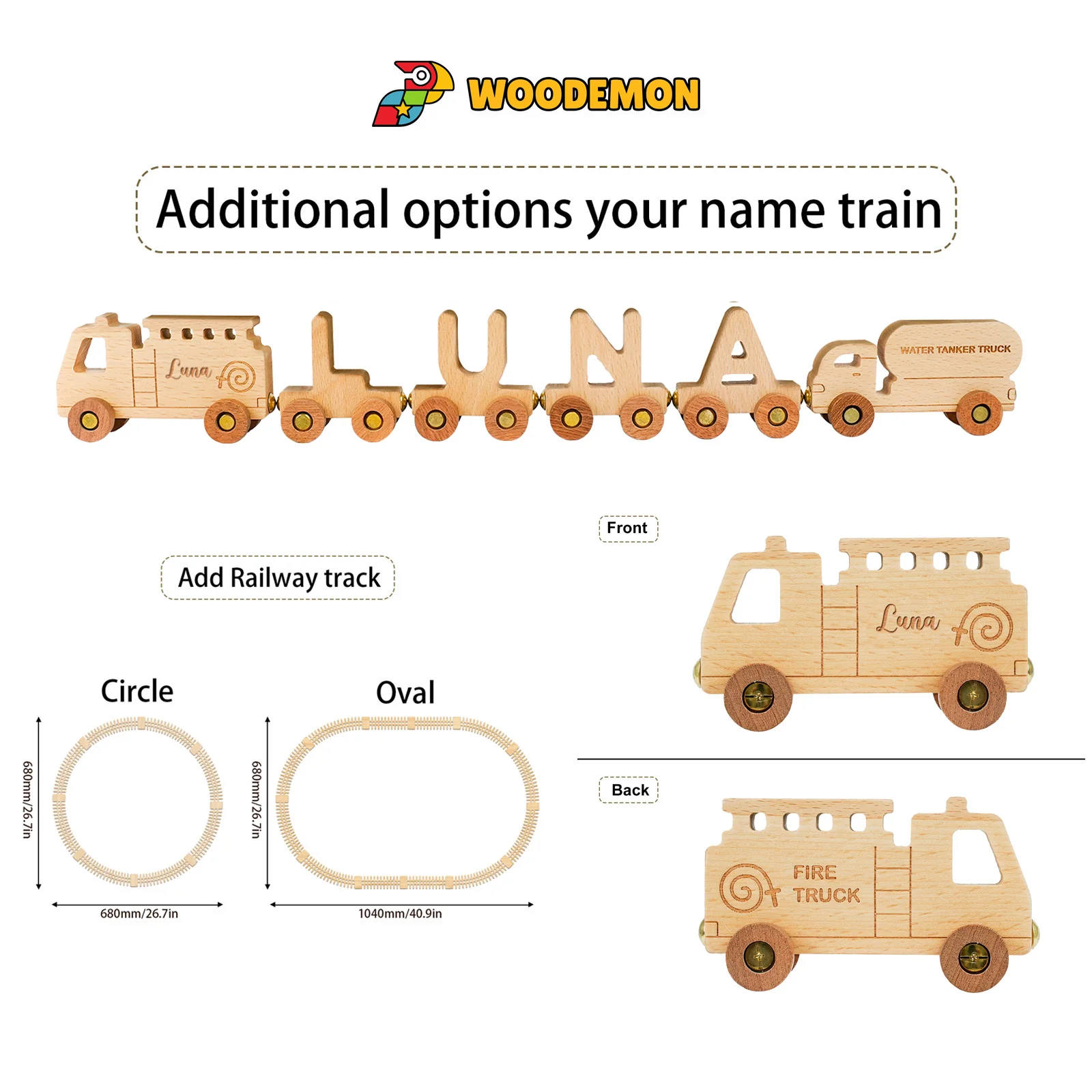 Personalized Wooden Fire Truck Train Set With Name - Image 7