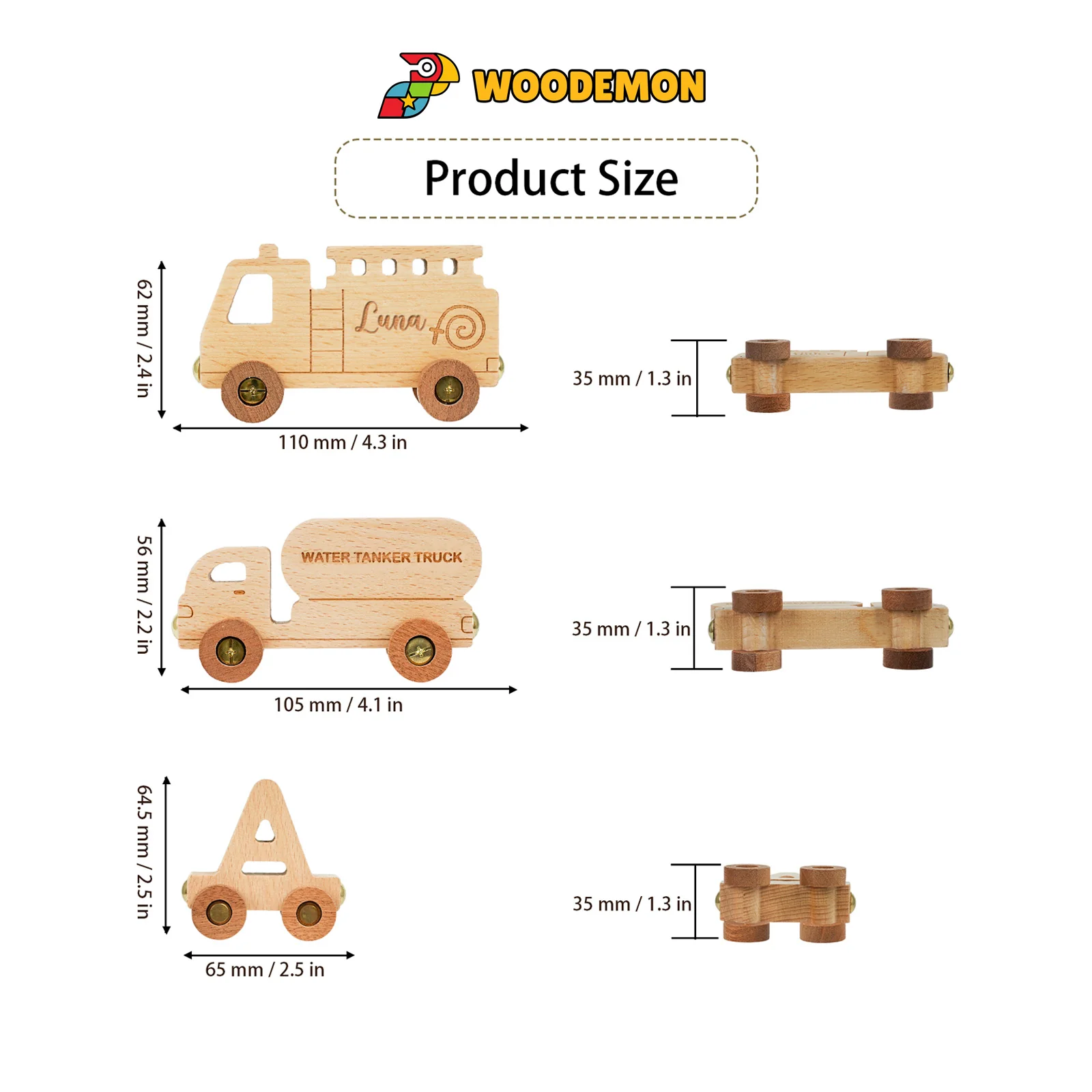 Personalized Wooden Fire Truck Train Set With Name - Image 8
