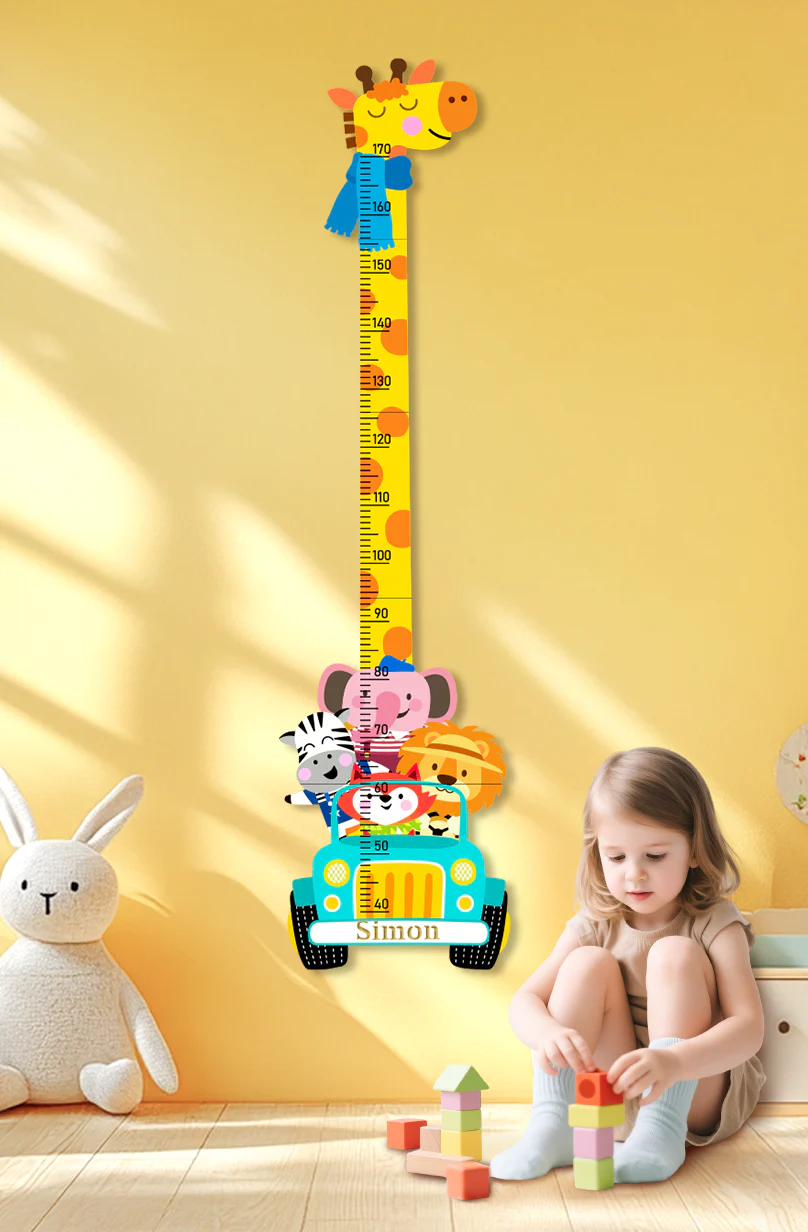 Personalized Wooden Giraffe Safari Growth Chart for Kids - Image 2