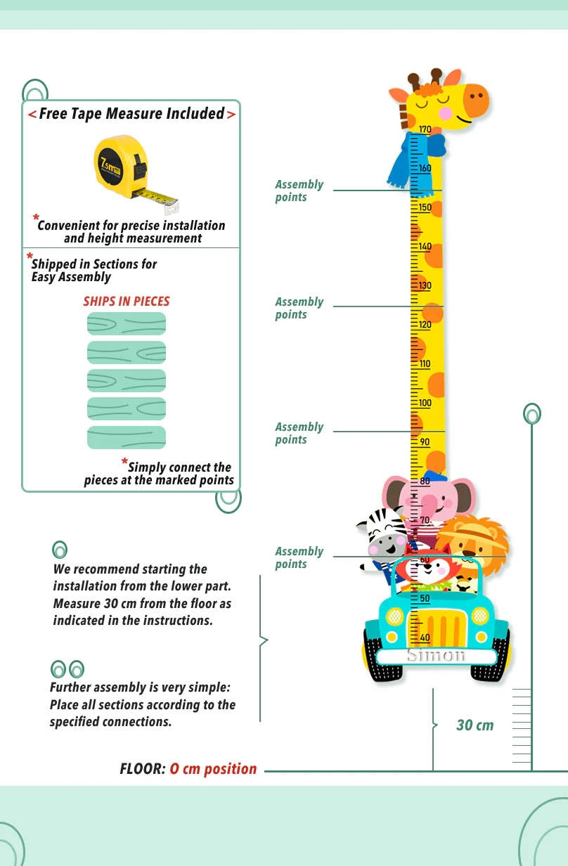 Personalized Wooden Giraffe Safari Growth Chart for Kids - Image 4