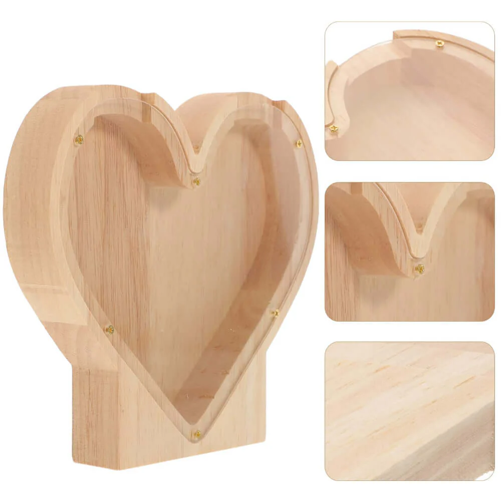 Personalized Wooden Heart Shaped Piggy Bank - Image 3