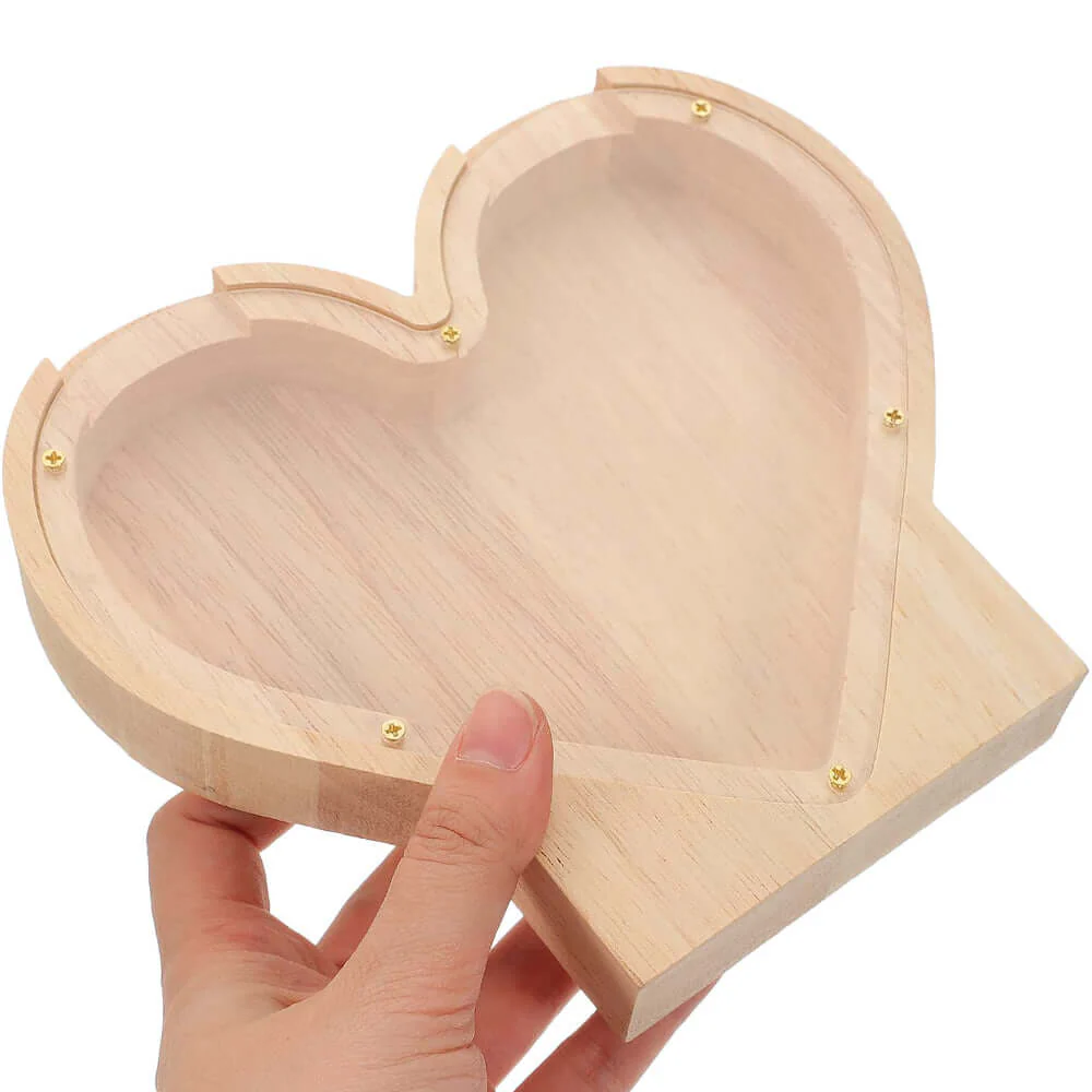 Personalized Wooden Heart Shaped Piggy Bank - Image 5