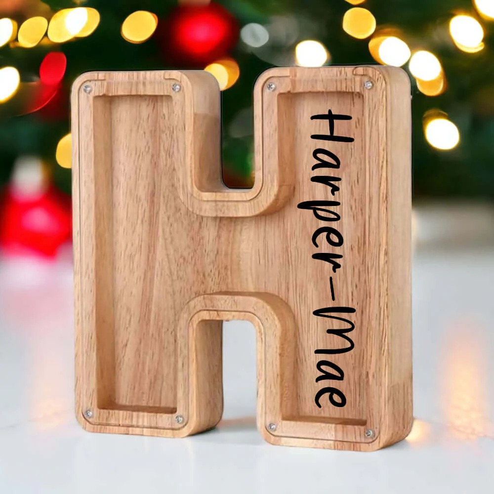 Personalized Wooden Letter Piggy Bank - Image 2