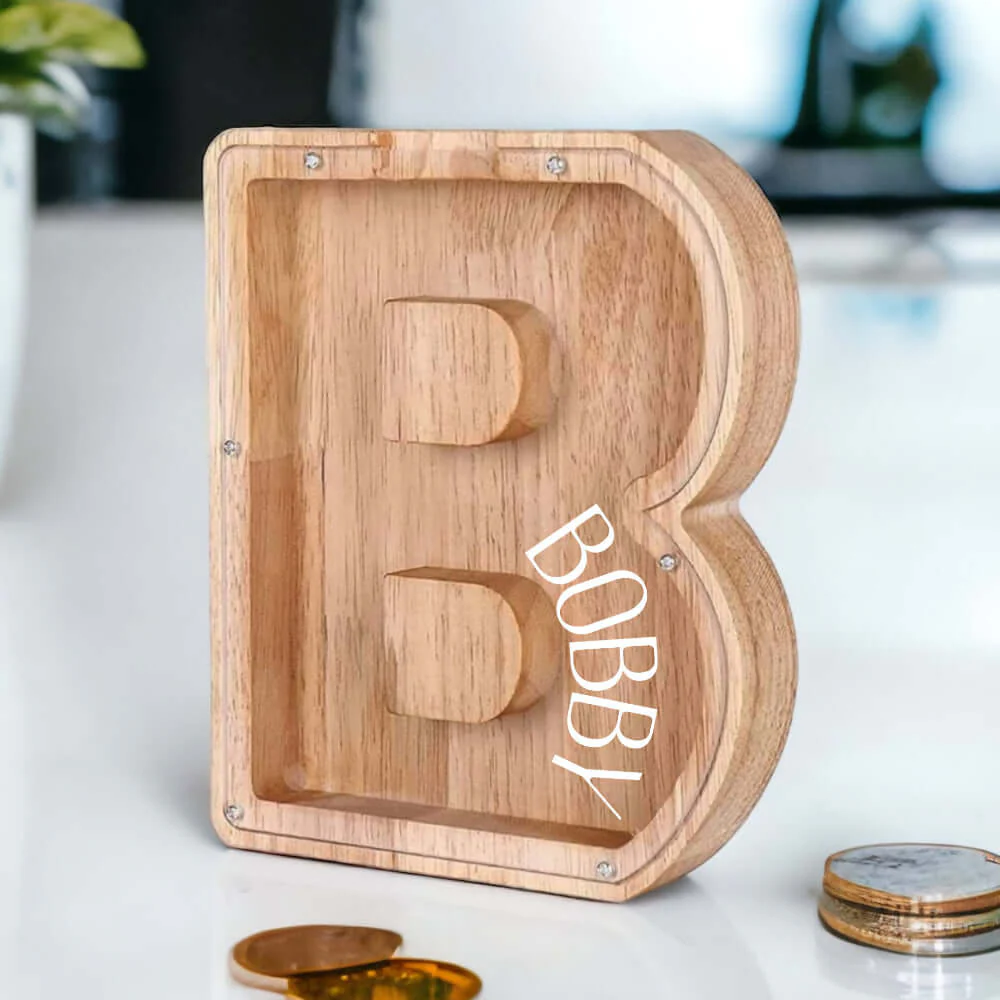 Personalized Wooden Letter Piggy Bank - Image 4