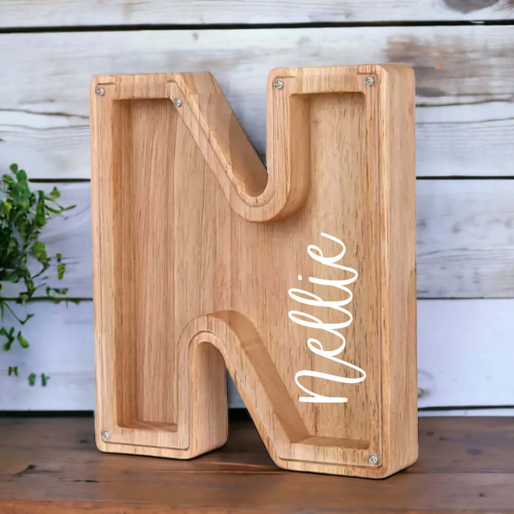 Personalized Wooden Letter Piggy Bank - Image 5