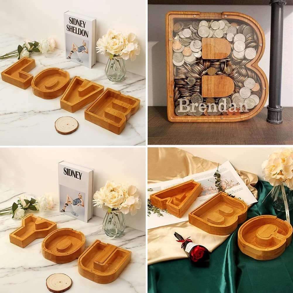 Personalized Wooden Letter Piggy Bank - Baby Gift - Image 3