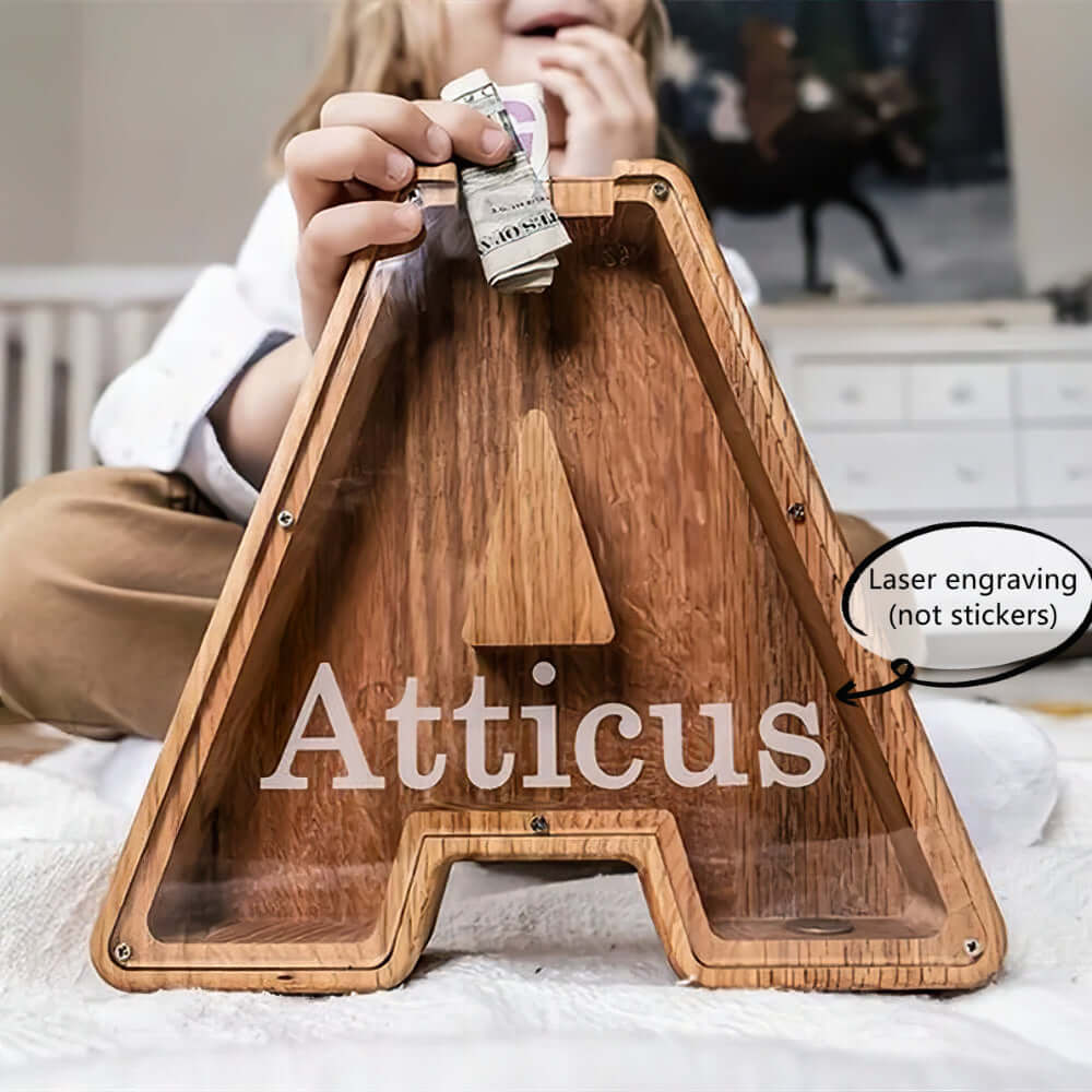 Personalized Wooden Letter Piggy Bank - Baby Gift - Image 7