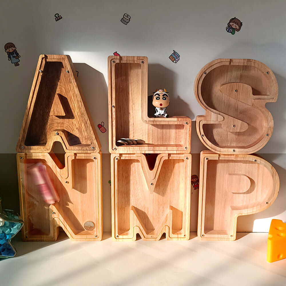 Personalized Wooden Letter Piggy Bank - Baby Gift - Image 8