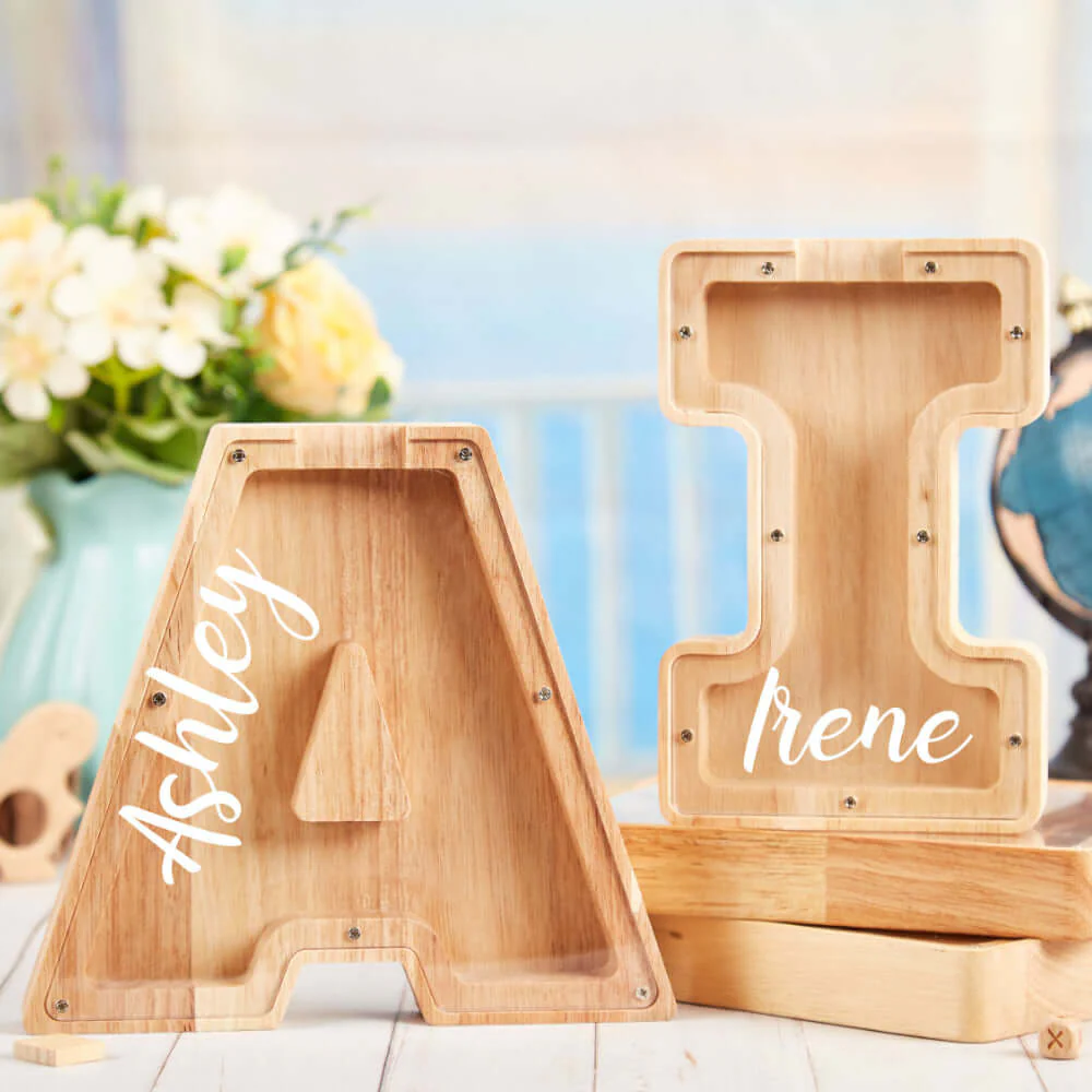 Personalized Wooden Letter Piggy Bank For Kids - Image 3