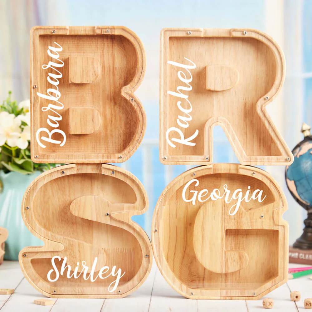 Personalized Wooden Letter Piggy Bank For Kids - Image 4