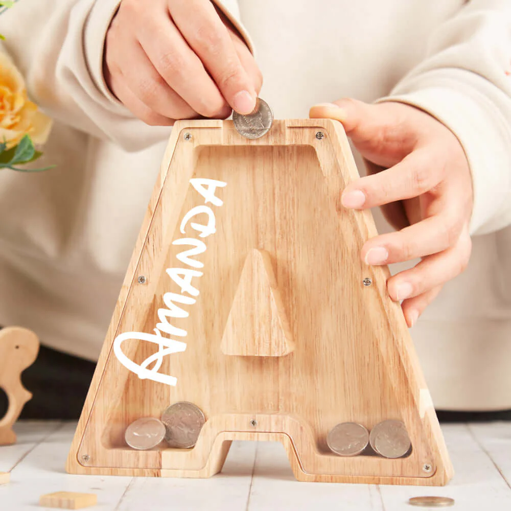 Personalized Wooden Letter Piggy Bank For Kids - Image 5