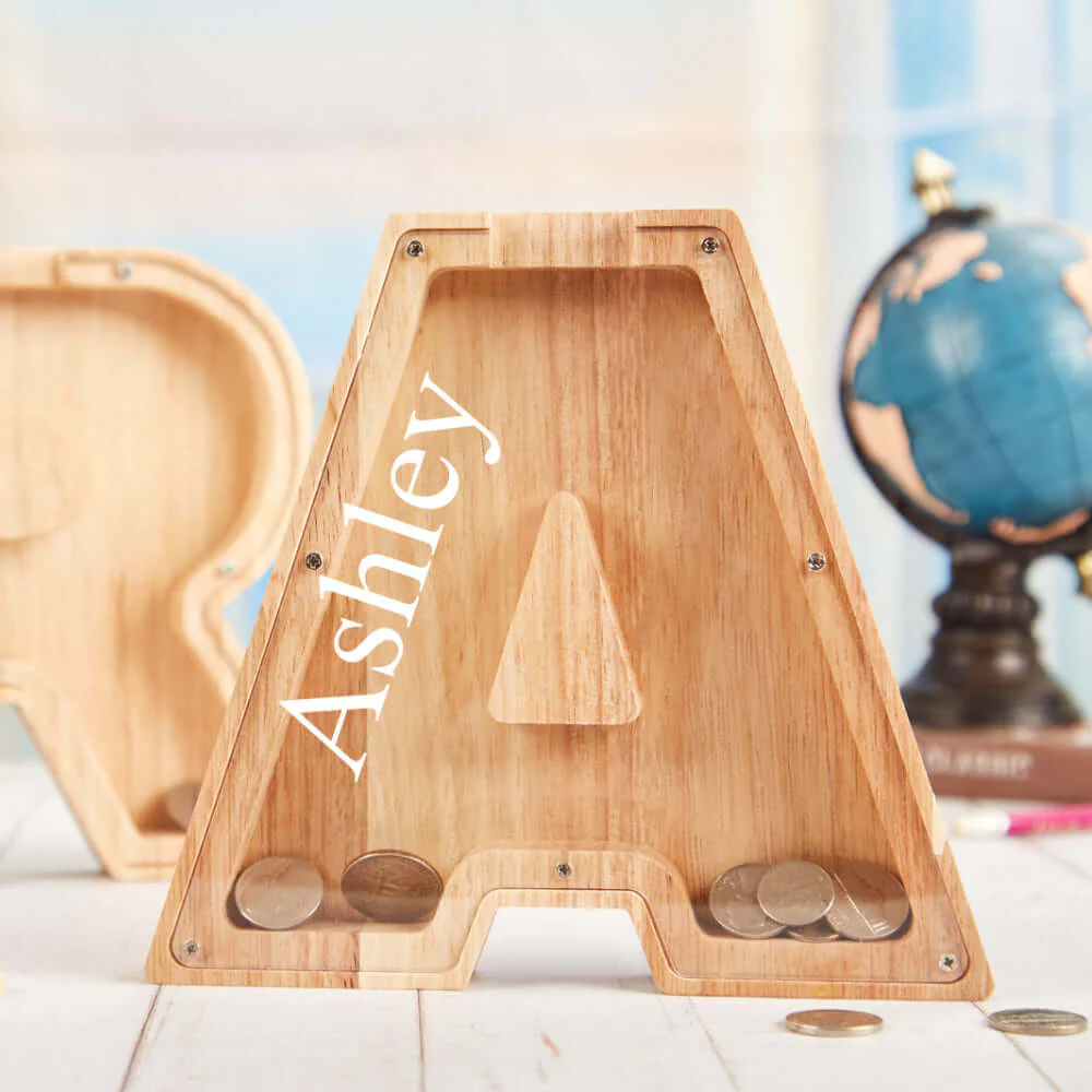 Personalized Wooden Letter Piggy Bank For Kids - Image 6