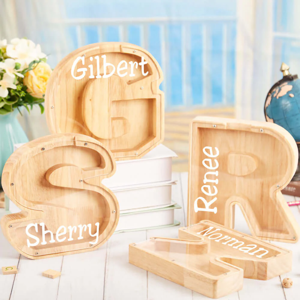 Personalized Wooden Letter Piggy Bank For Kids - Image 7