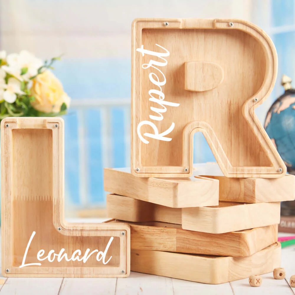 Personalized Wooden Letter Piggy Bank For Kids - Image 8