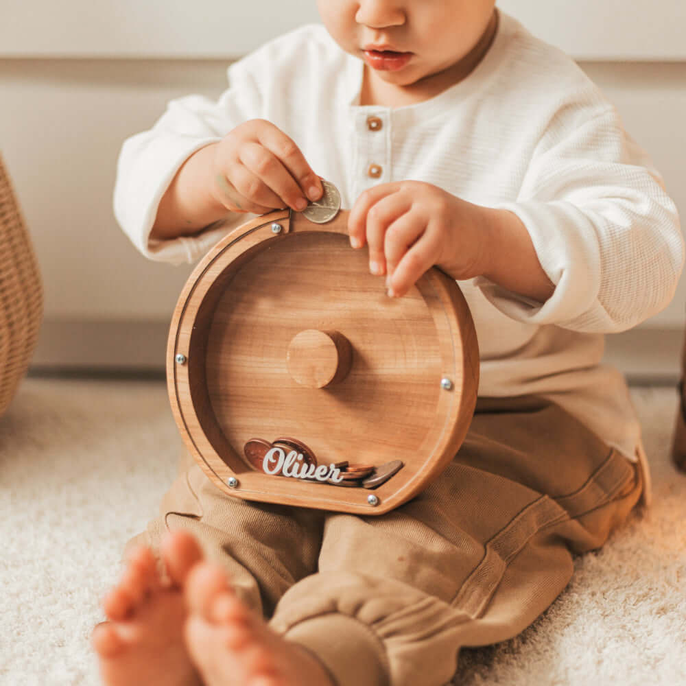 Personalized Wooden Letter Piggy Bank for Kids - Image 2