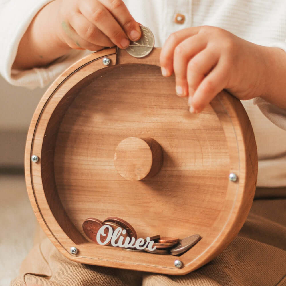 Personalized Wooden Letter Piggy Bank for Kids - Image 3