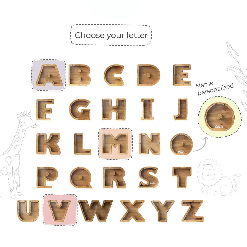 Personalized Wooden Letter Piggy Bank for Kids - Image 5