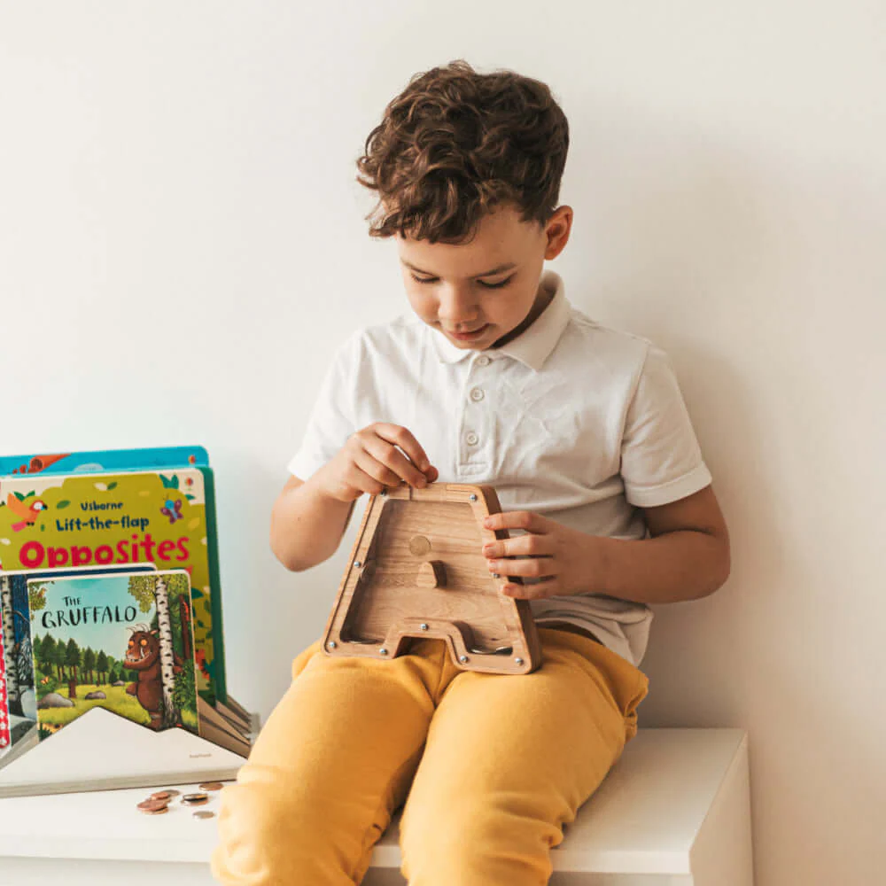 Personalized Wooden Letter Piggy Bank for Kids - Image 6