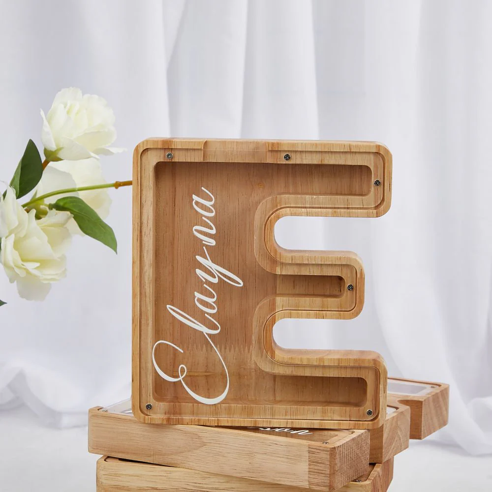 Personalized Wooden Letter Piggy Bank For Kids - Image 3