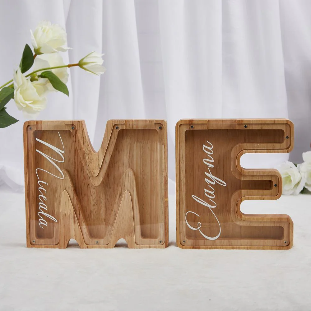 Personalized Wooden Letter Piggy Bank For Kids - Image 4