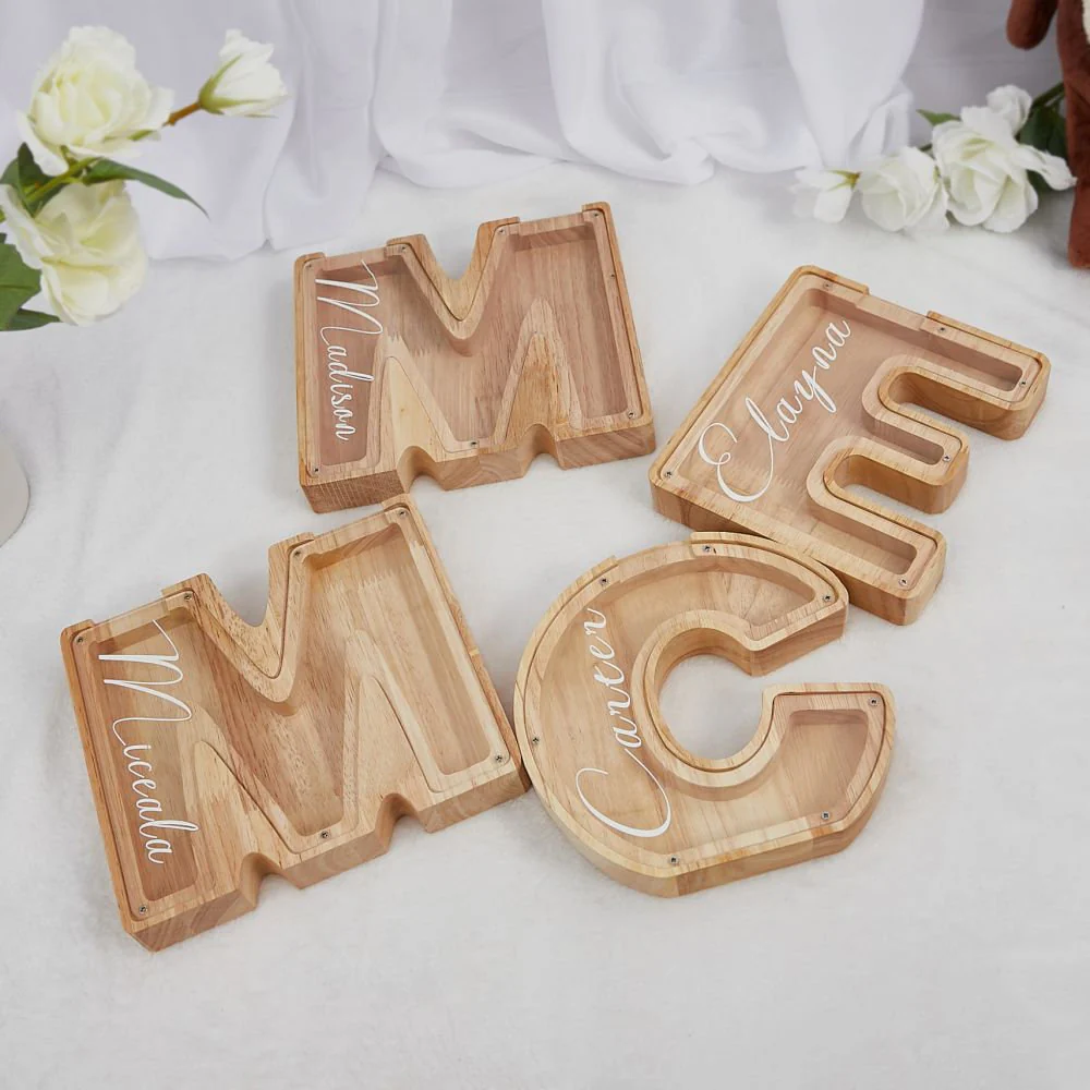 Personalized Wooden Letter Piggy Bank For Kids - Image 5