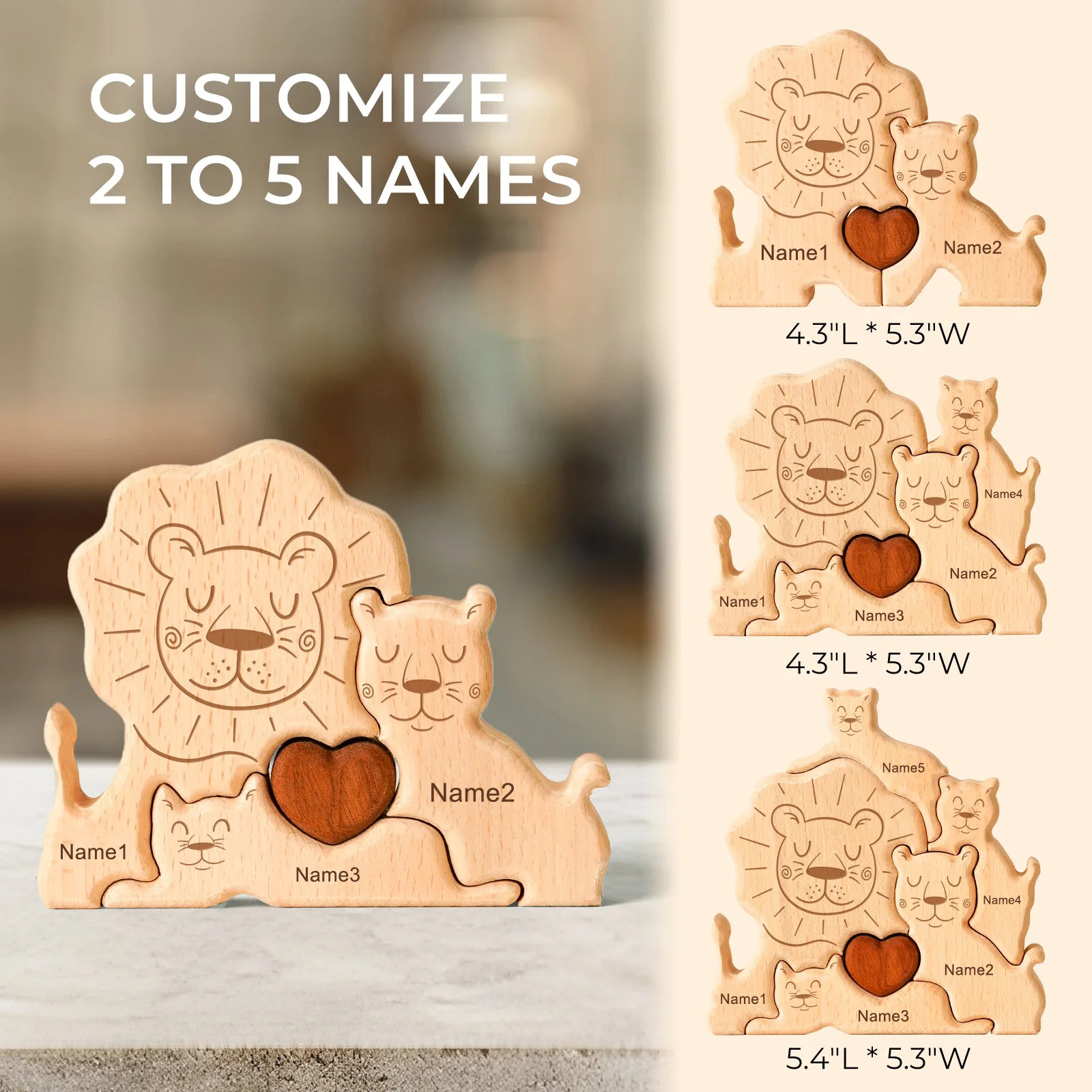 Personalized Wooden Lion Family Puzzle Decor - Image 2