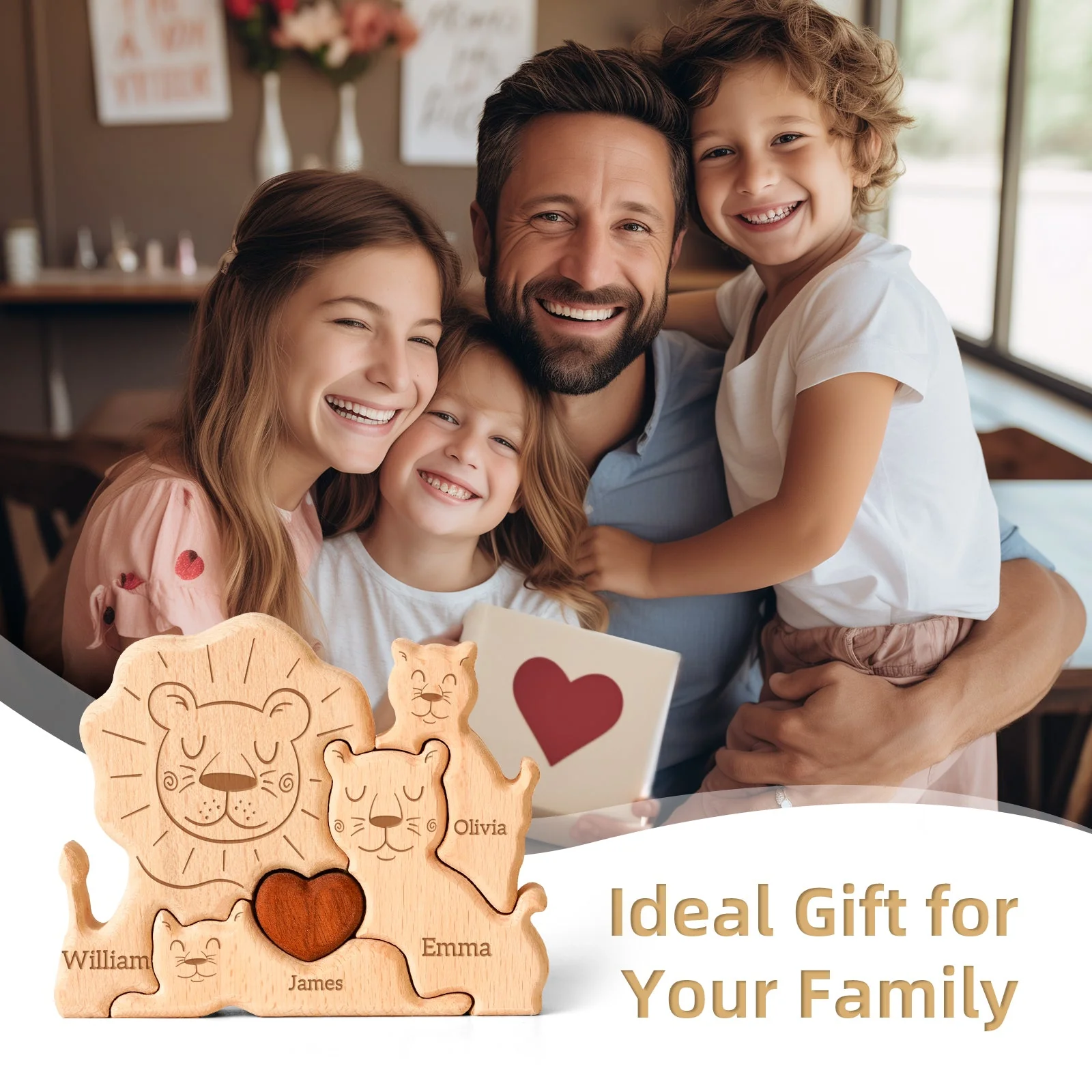 Personalized Wooden Lion Family Puzzle Decor - Image 4