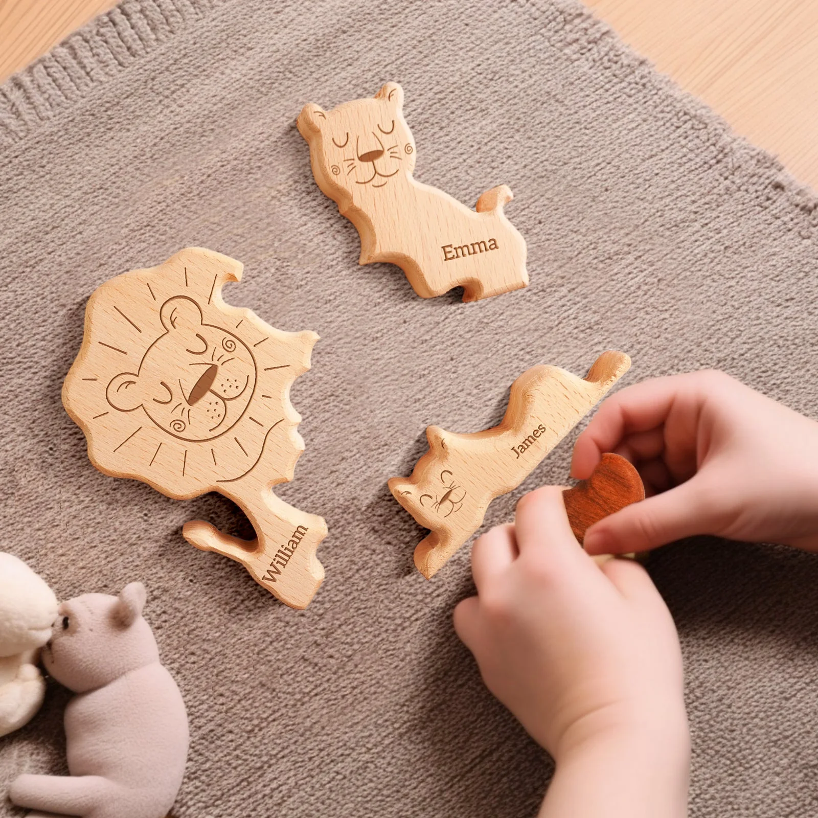 Personalized Wooden Lion Family Puzzle Decor - Image 5