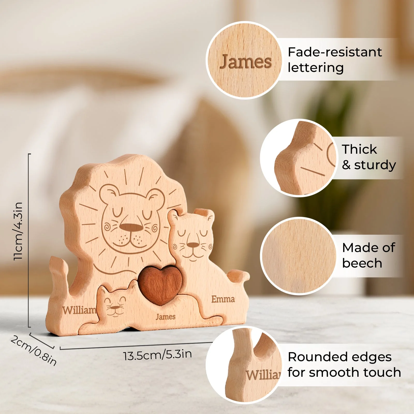 Personalized Wooden Lion Family Puzzle Decor - Image 7