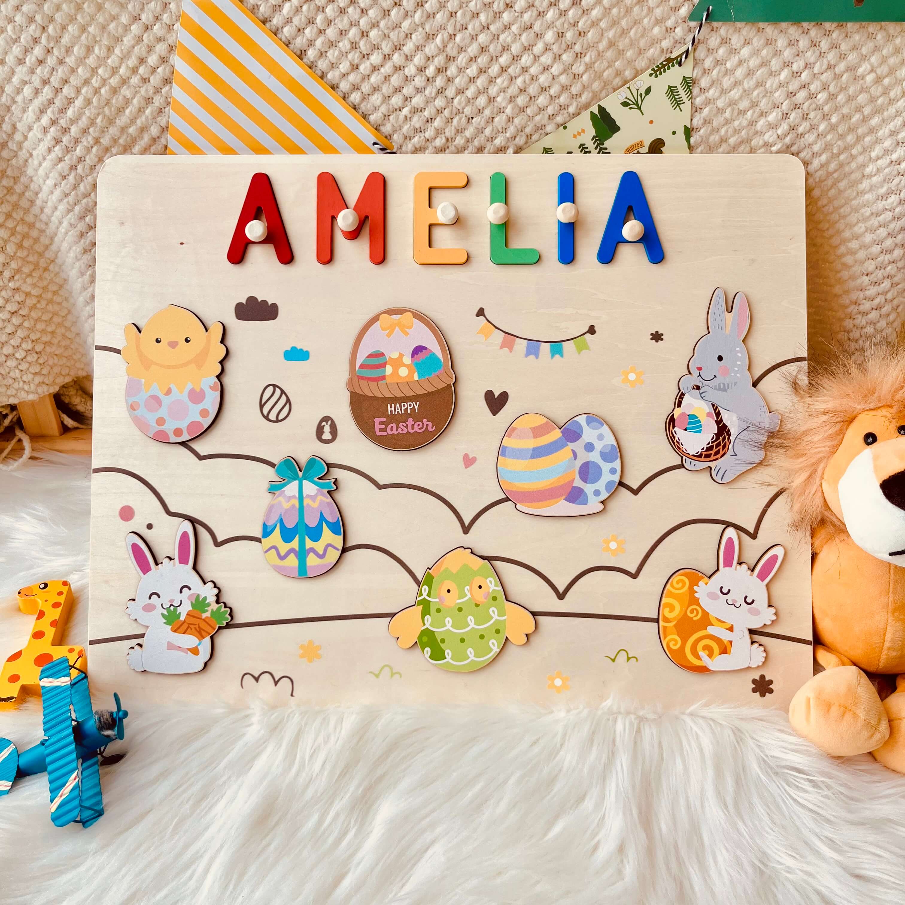 Personalized Wooden Name Puzzle - Easter Bunny & Egg Toy - Image 4