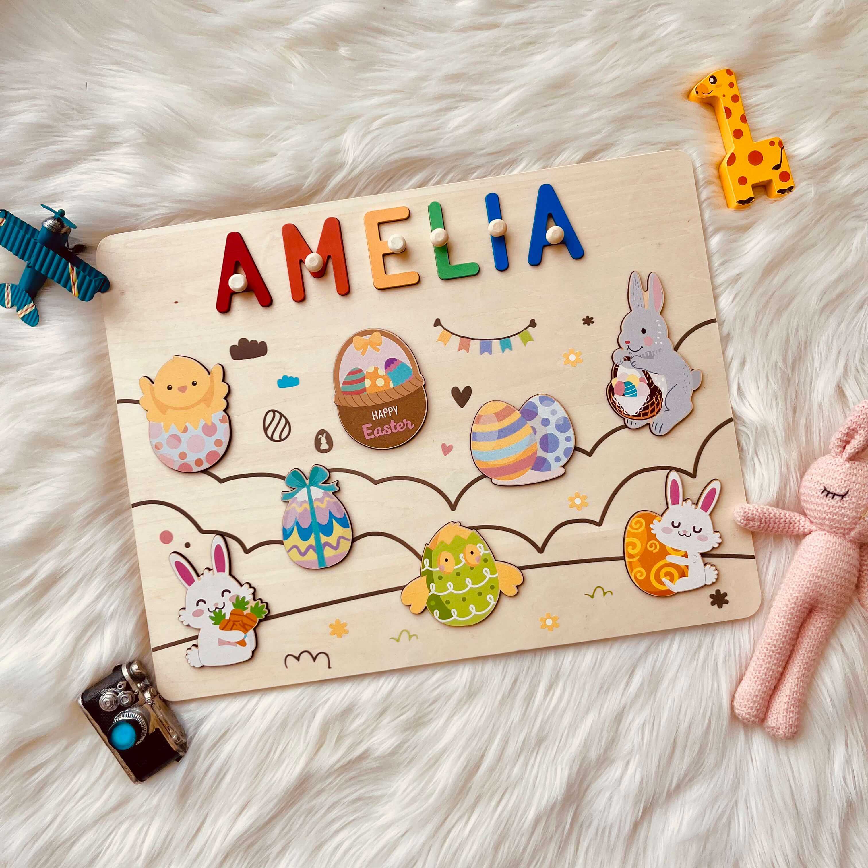 Personalized Wooden Name Puzzle - Easter Bunny & Egg Toy - Image 5