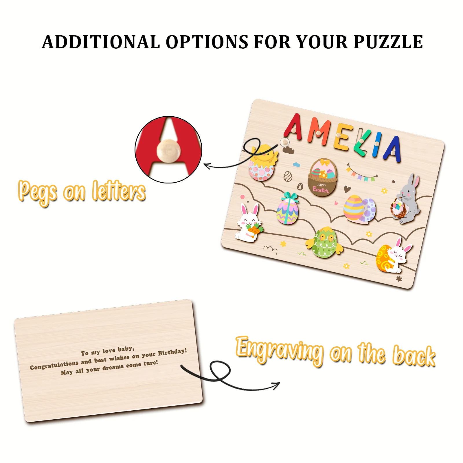 Personalized Wooden Name Puzzle - Easter Bunny & Egg Toy - Image 6