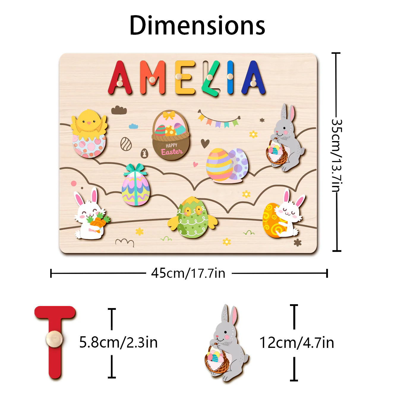 Personalized Wooden Name Puzzle - Easter Bunny & Egg Toy - Image 7
