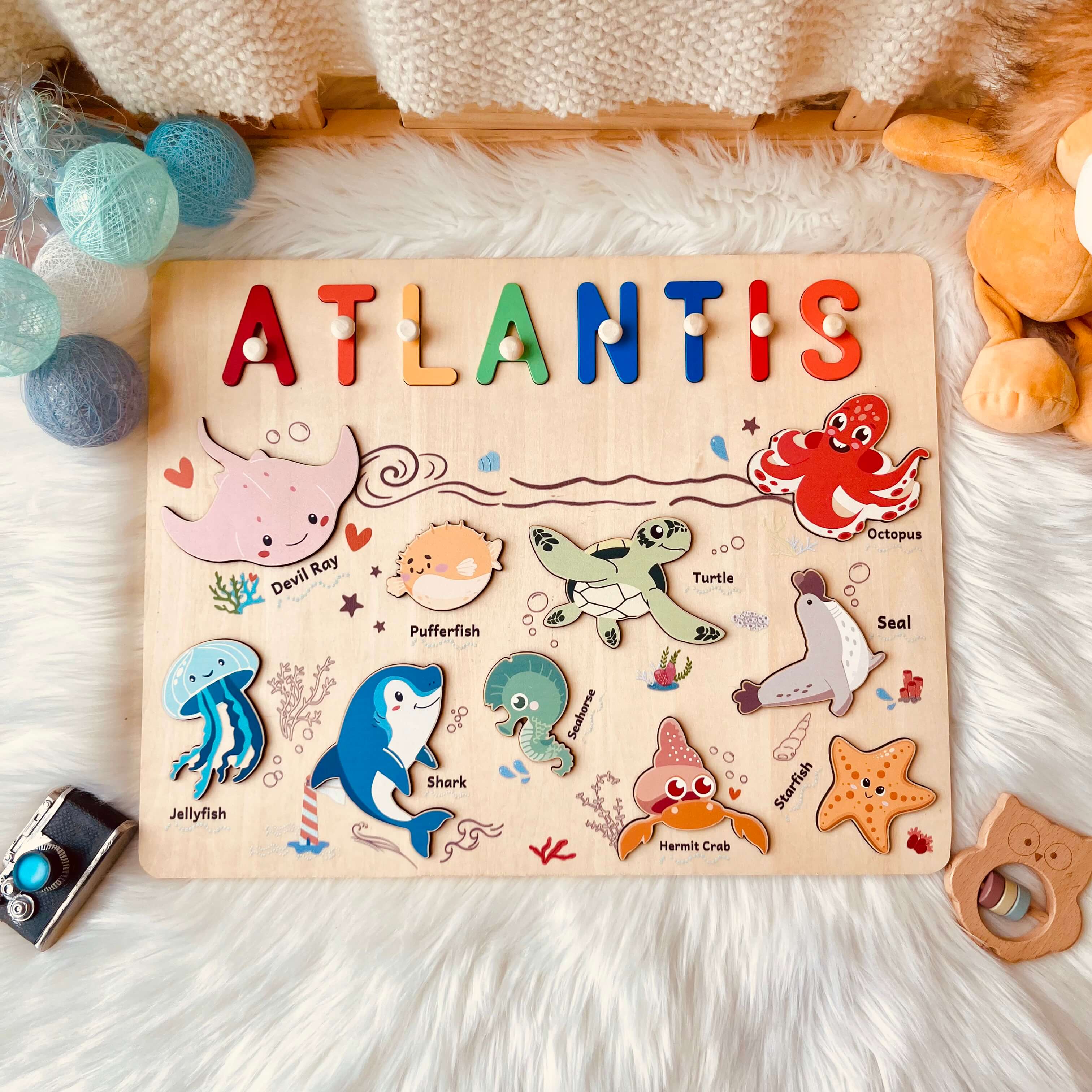 Personalized Wooden Name Puzzle - Ocean Animal Toy for Toddlers - Image 3