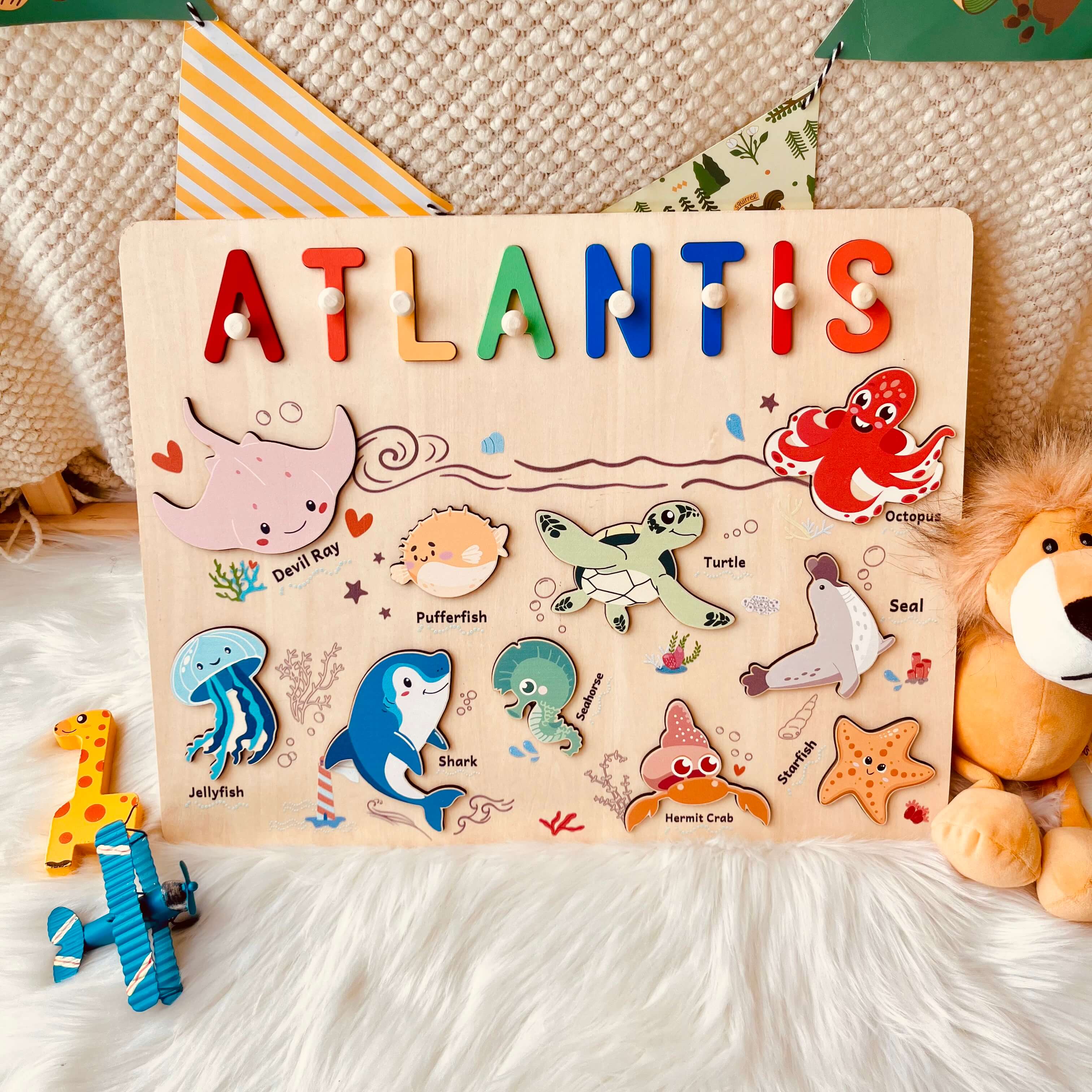 Personalized Wooden Name Puzzle - Ocean Animal Toy for Toddlers - Image 4