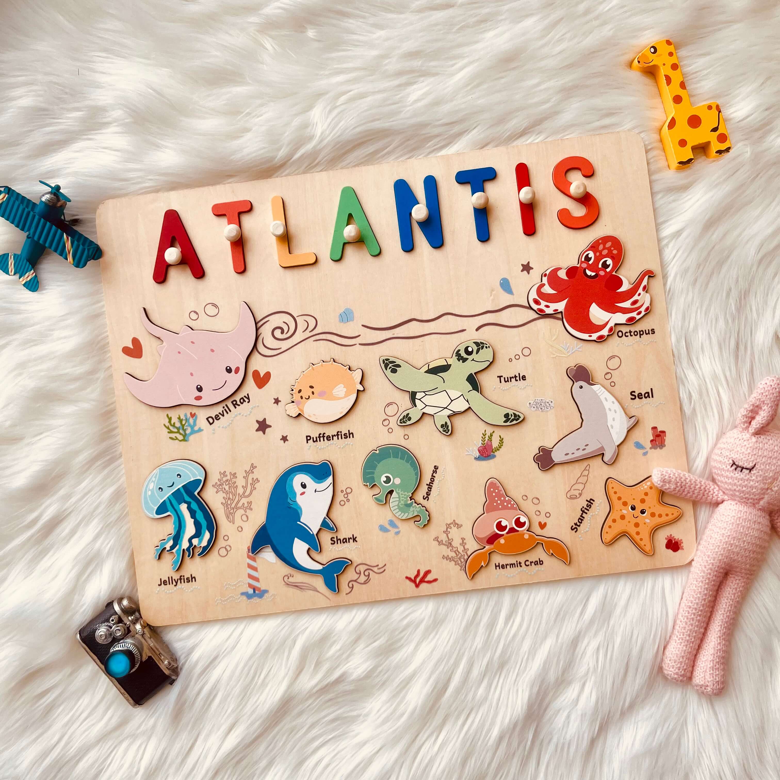 Personalized Wooden Name Puzzle - Ocean Animal Toy for Toddlers - Image 5