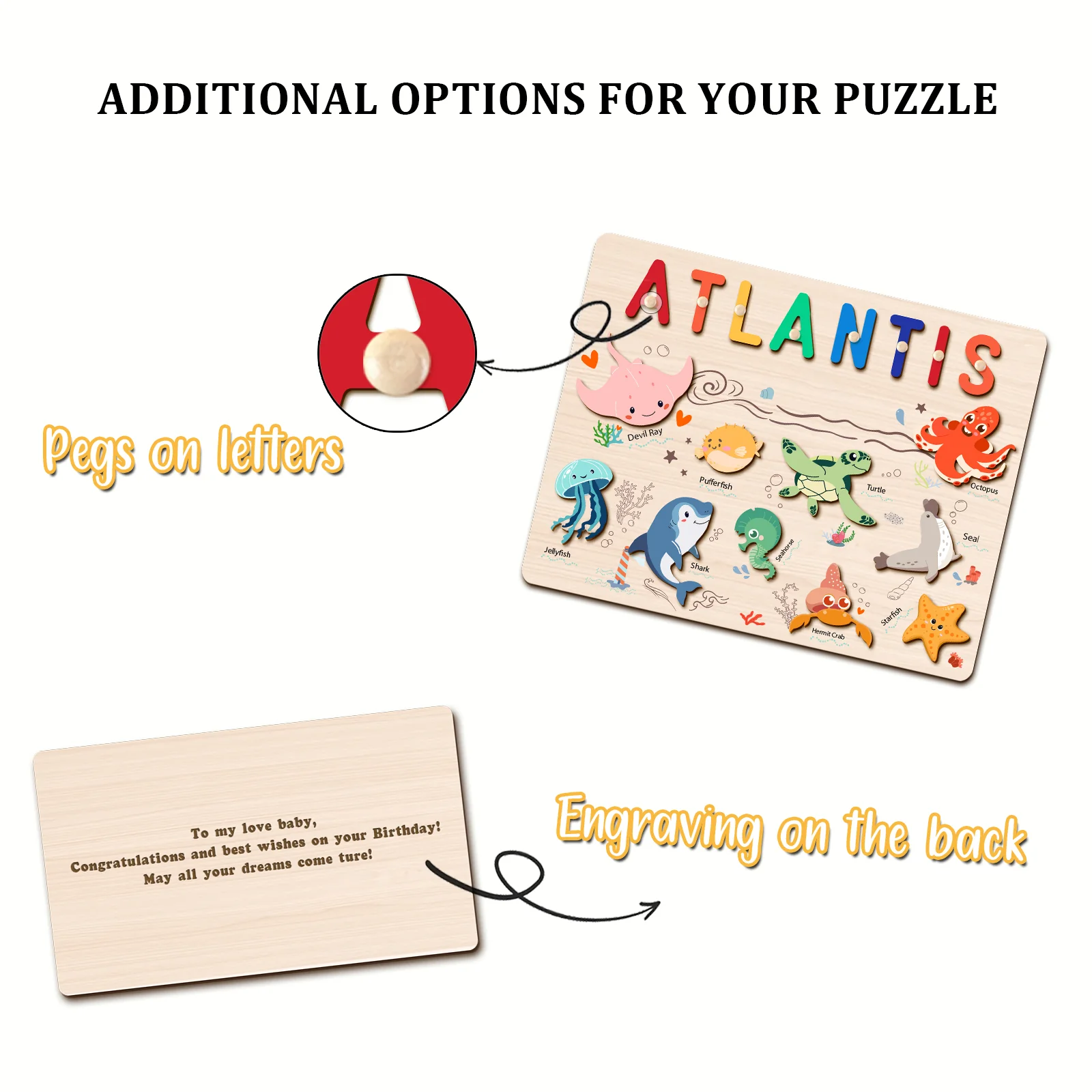 Personalized Wooden Name Puzzle - Ocean Animal Toy for Toddlers - Image 6