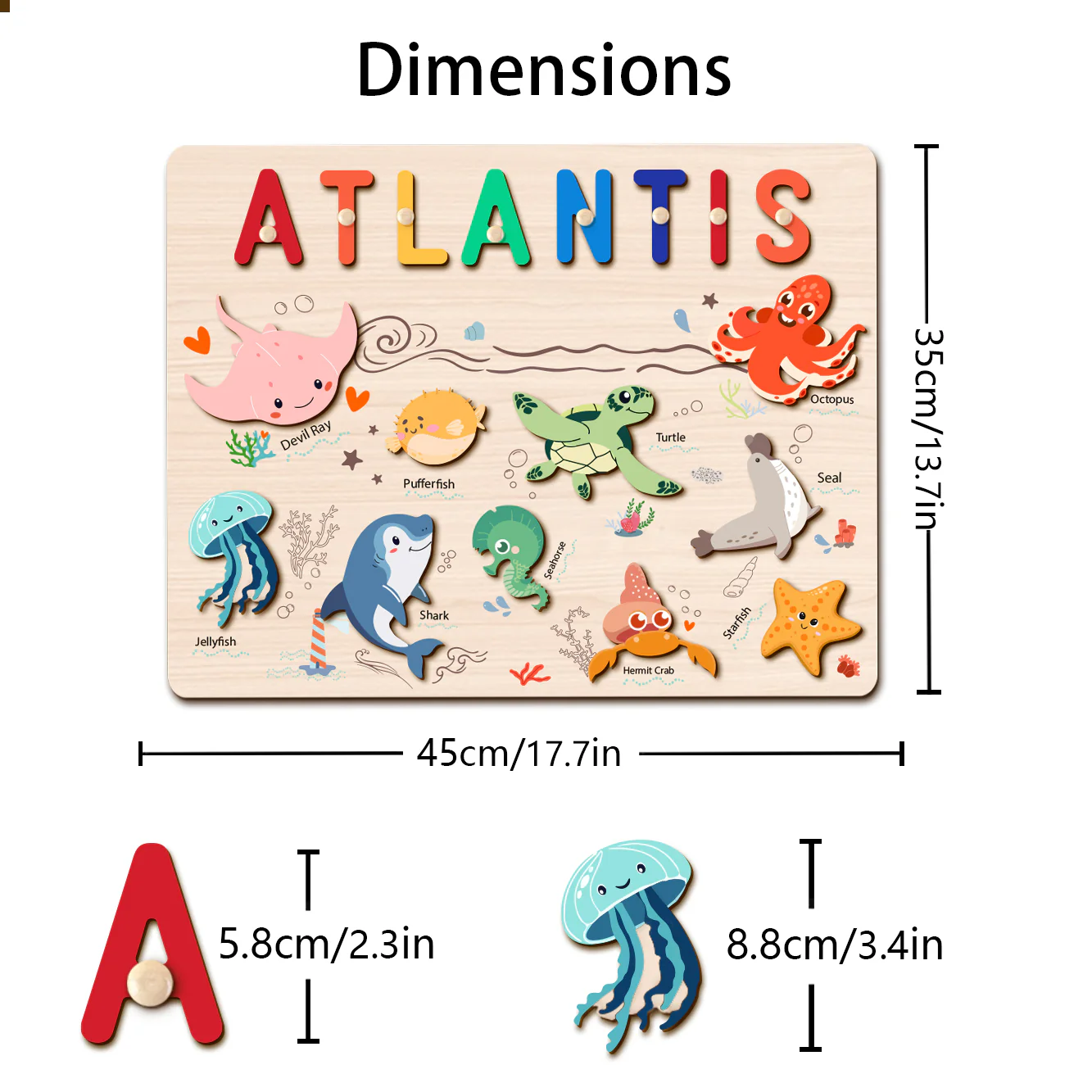 Personalized Wooden Name Puzzle - Ocean Animal Toy for Toddlers - Image 7