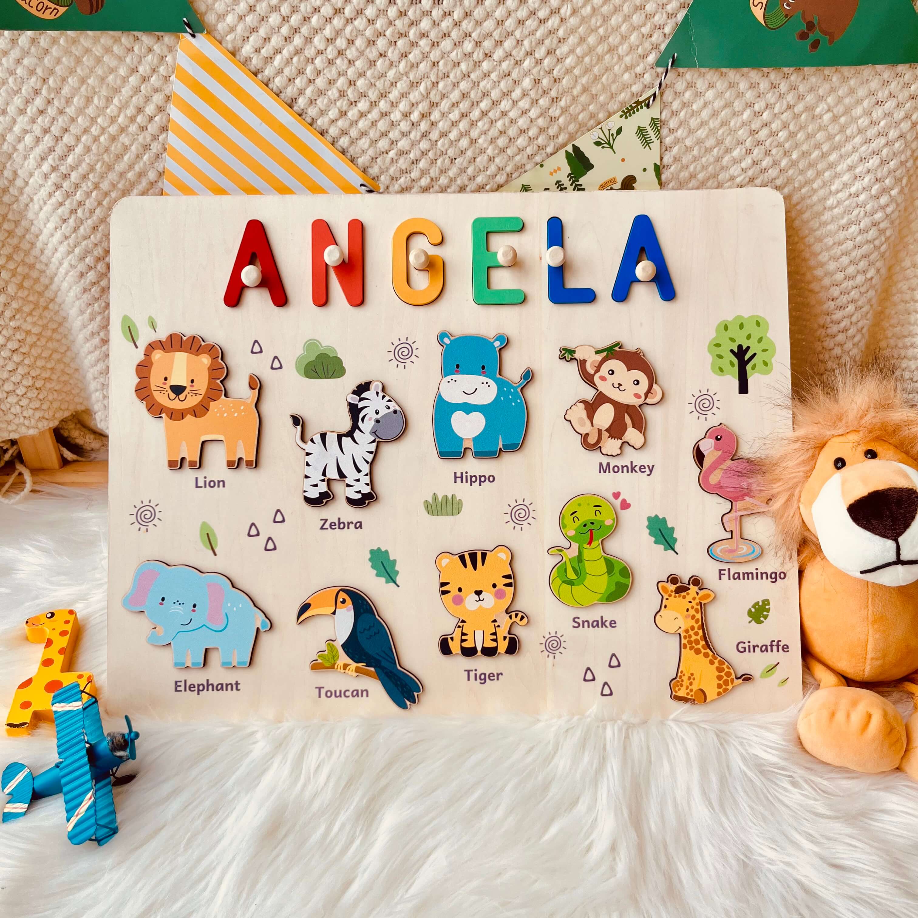 Personalized Wooden Name Puzzle - Safari Animal Learning Toy for Toddlers - Image 4