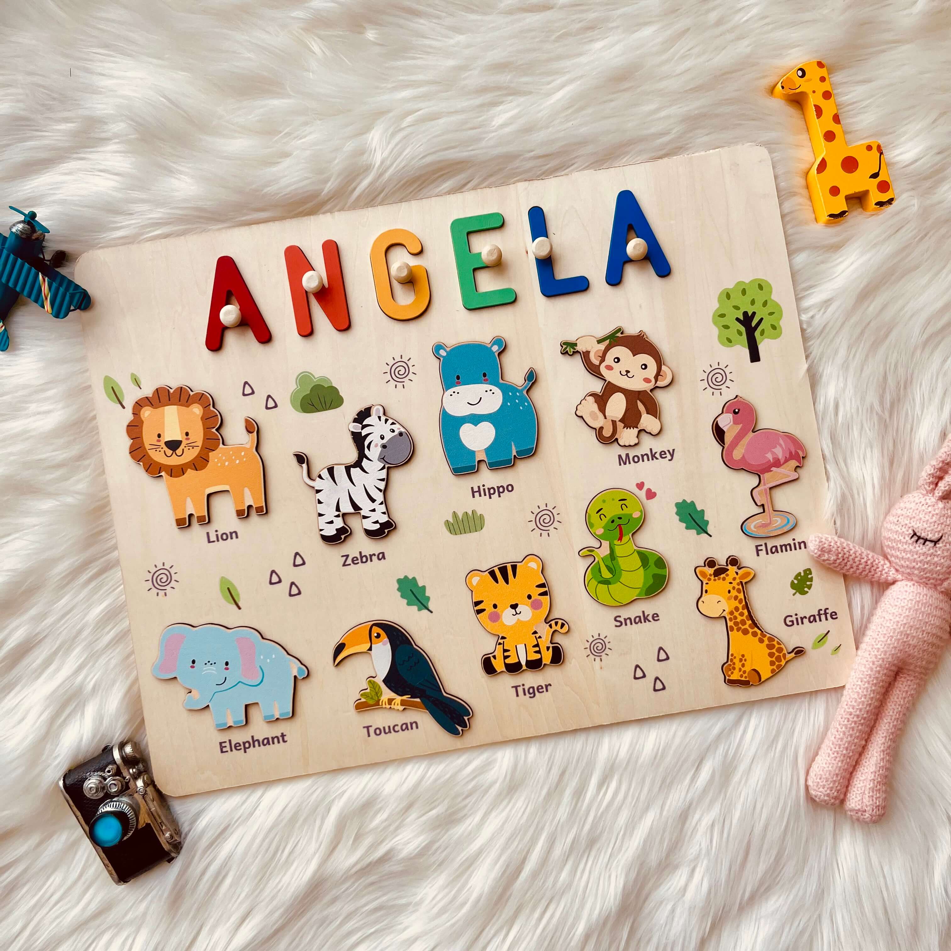 Personalized Wooden Name Puzzle - Safari Animal Learning Toy for Toddlers - Image 5